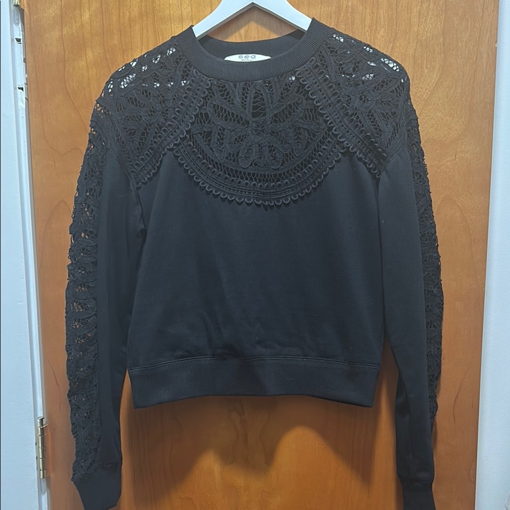 Sea Black Lace Detail Sweatshirt